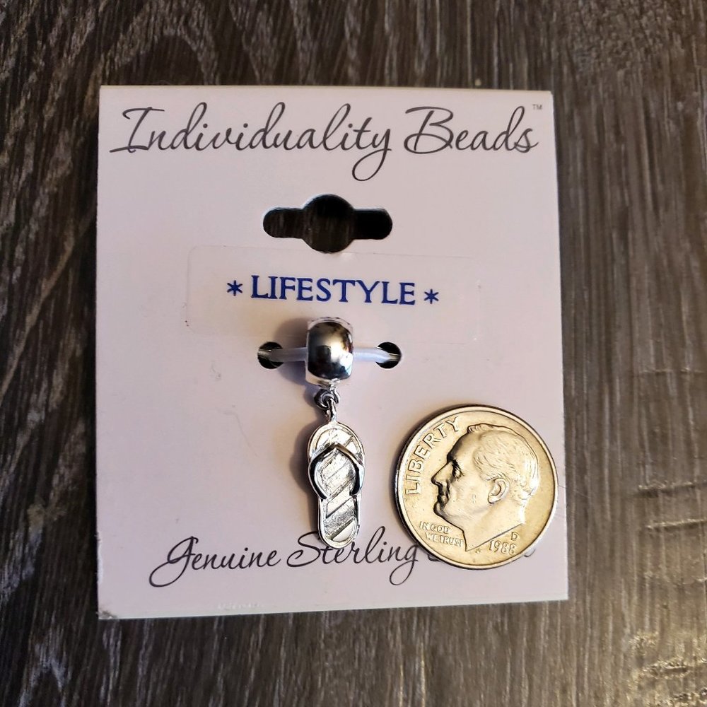 Individuality Beads Silver Flip-Flop Dangle Charm - Picture 2 of 5